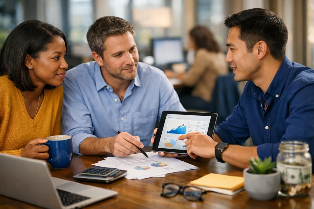 Professional rehearsing a pitch in front of a bathroom mirror before work at a cozy bookstore corner