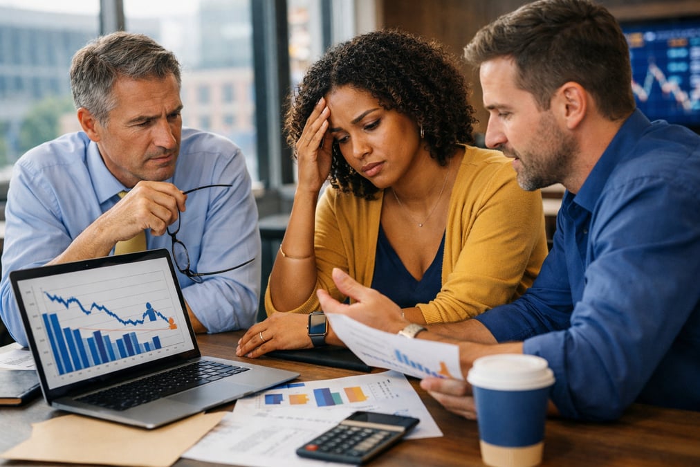 Person reviewing financial information about productivity slowdown in 2026 at a desk
