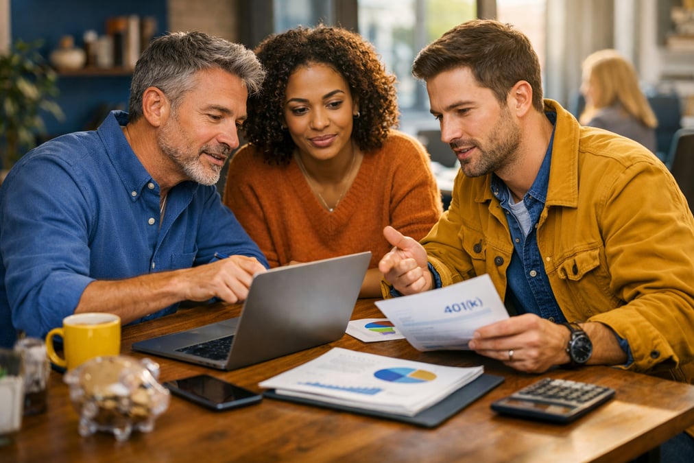 Man studying stock charts on a dual-monitor setup at a home desk sitting at a park bench with a laptop