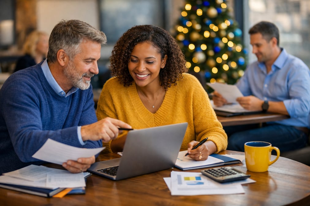 Person reviewing financial information about year-end money checklist at a desk